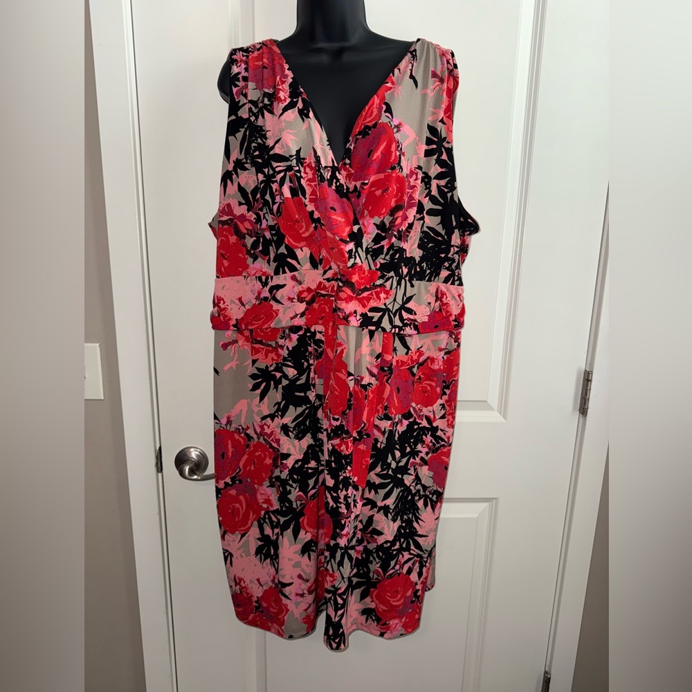 Together Women’s Red and Black Floral Midi Dress Plus Size 26 Party Holiday